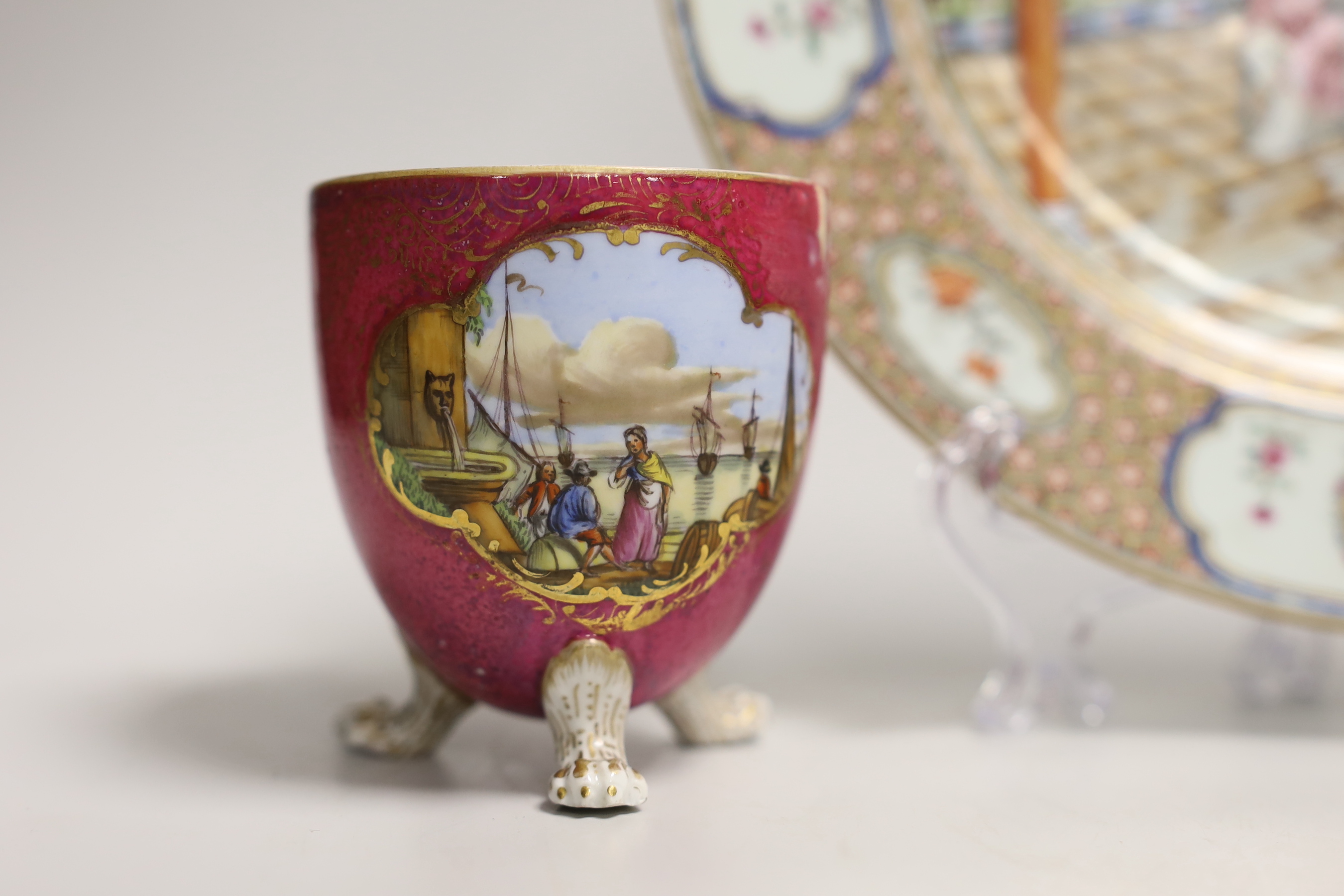 An 18th century Chinese export imperial plate and a continental cup and saucer